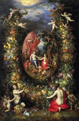 Wreath of Fruits and Flowers around an Allegory of Agriculture